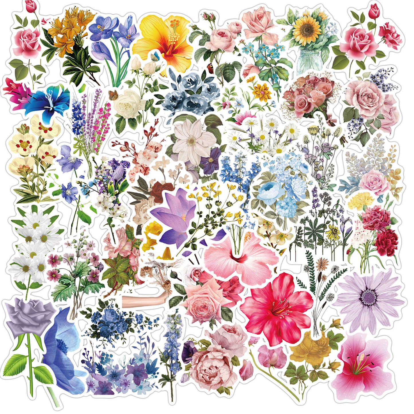 Bloemen Stickers - set 50 stuks - Versiering Laptop Stickers - Stickervellen