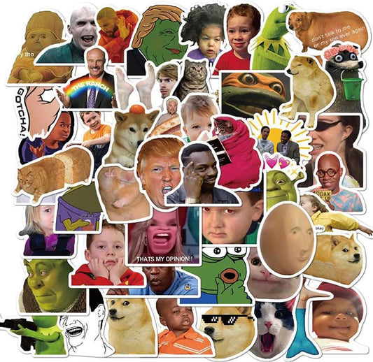 Meme stickers - 50 stuks - Grappige sticker mix met de bekendste memes van het internet - voor computer, laptop, telefoon, agenda etc.