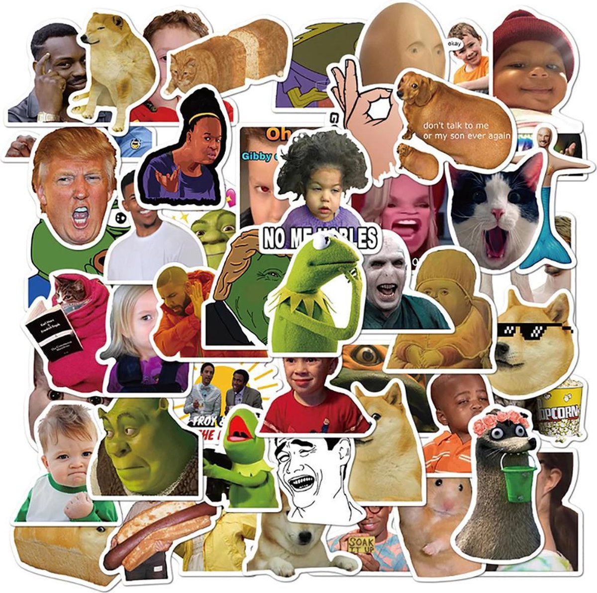 Meme stickers - 50 stuks - Grappige sticker mix met de bekendste memes van het internet - voor computer, laptop, telefoon, agenda etc.