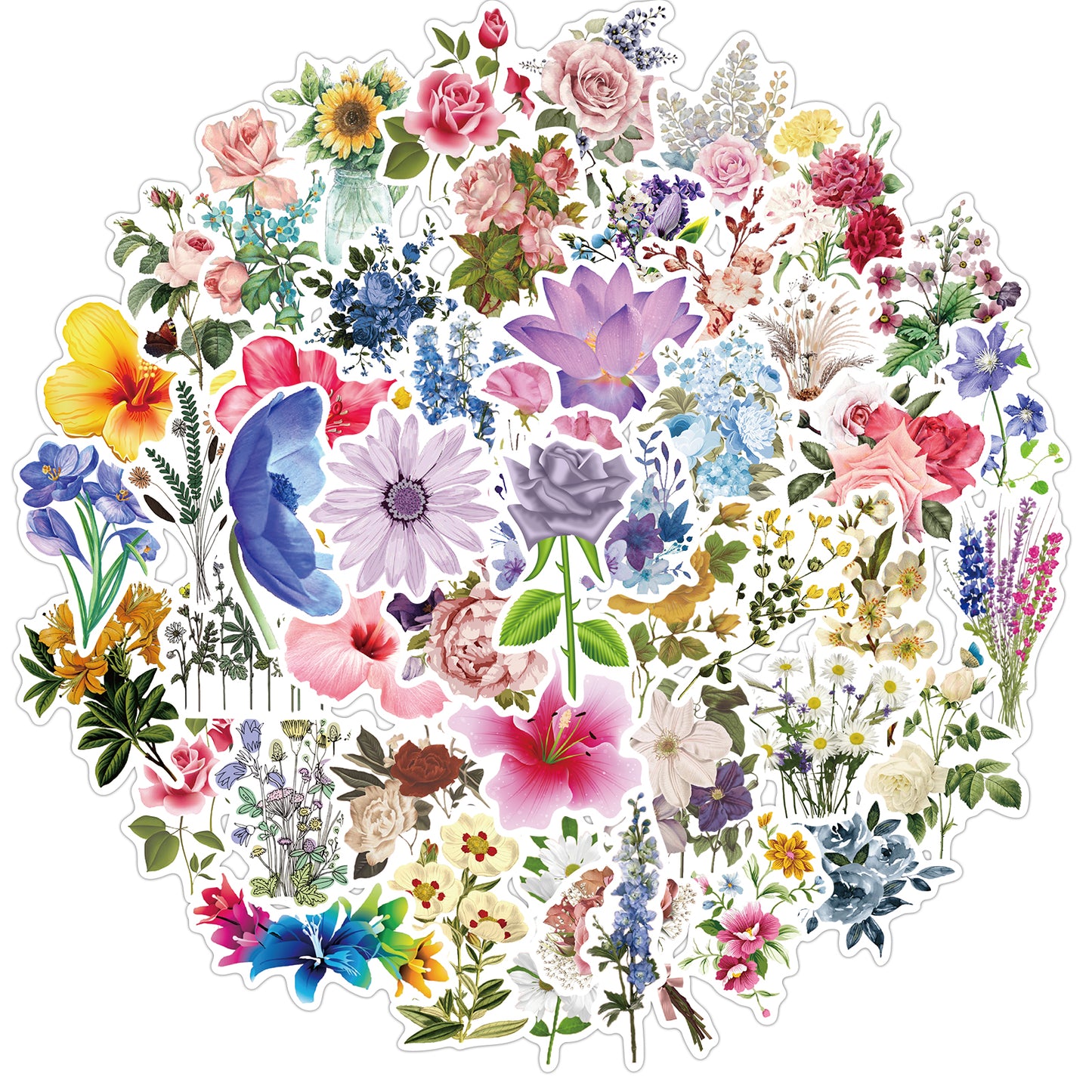Bloemen Stickers - set 50 stuks - Versiering Laptop Stickers - Stickervellen