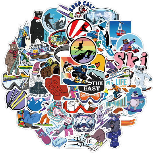 Wintersport Ski & Snowboard Stickers - Sneeuwpret - set 50 stuks - Laptop Stickers - Stickervellen