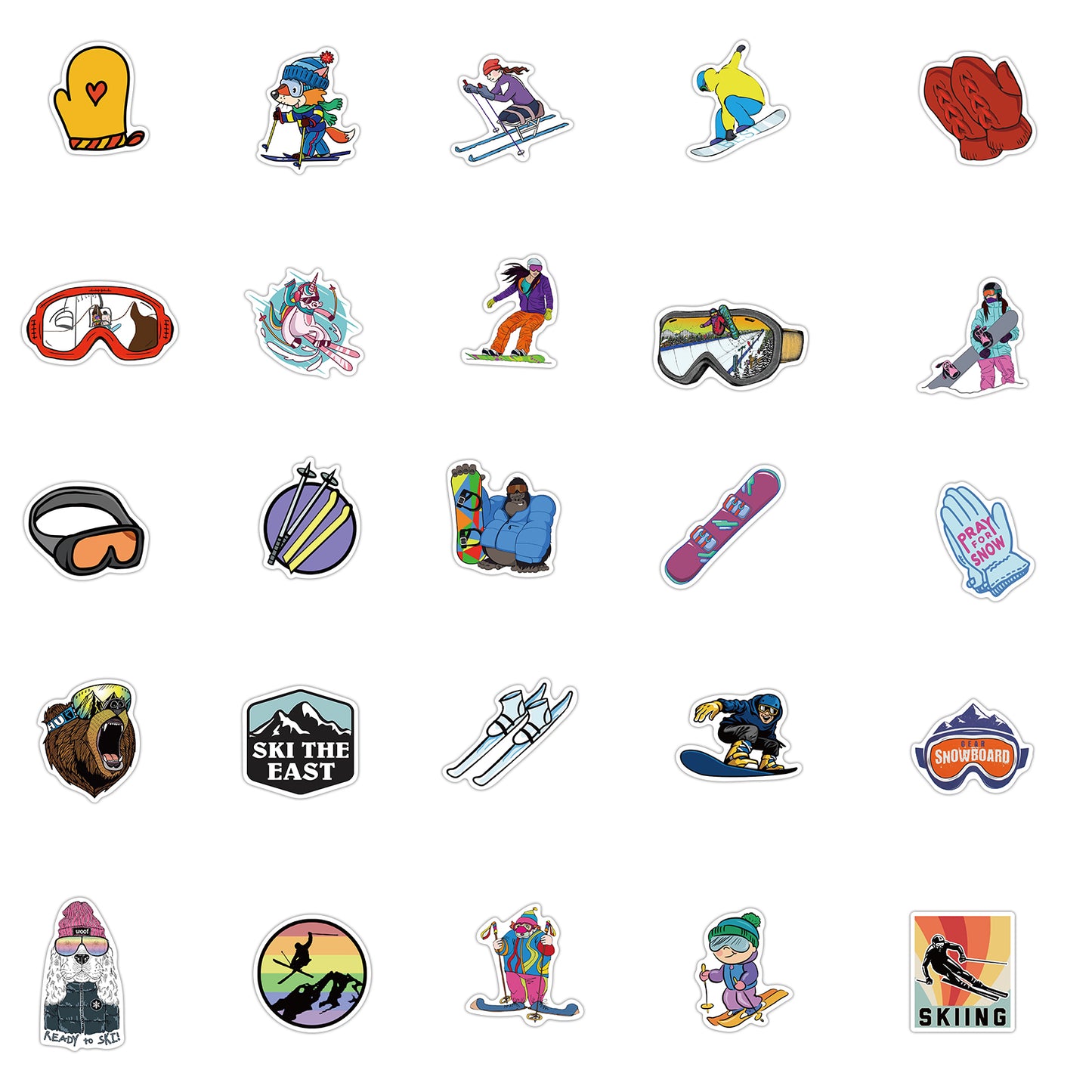 Wintersport Ski & Snowboard Stickers - Sneeuwpret - set 50 stuks - Laptop Stickers - Stickervellen