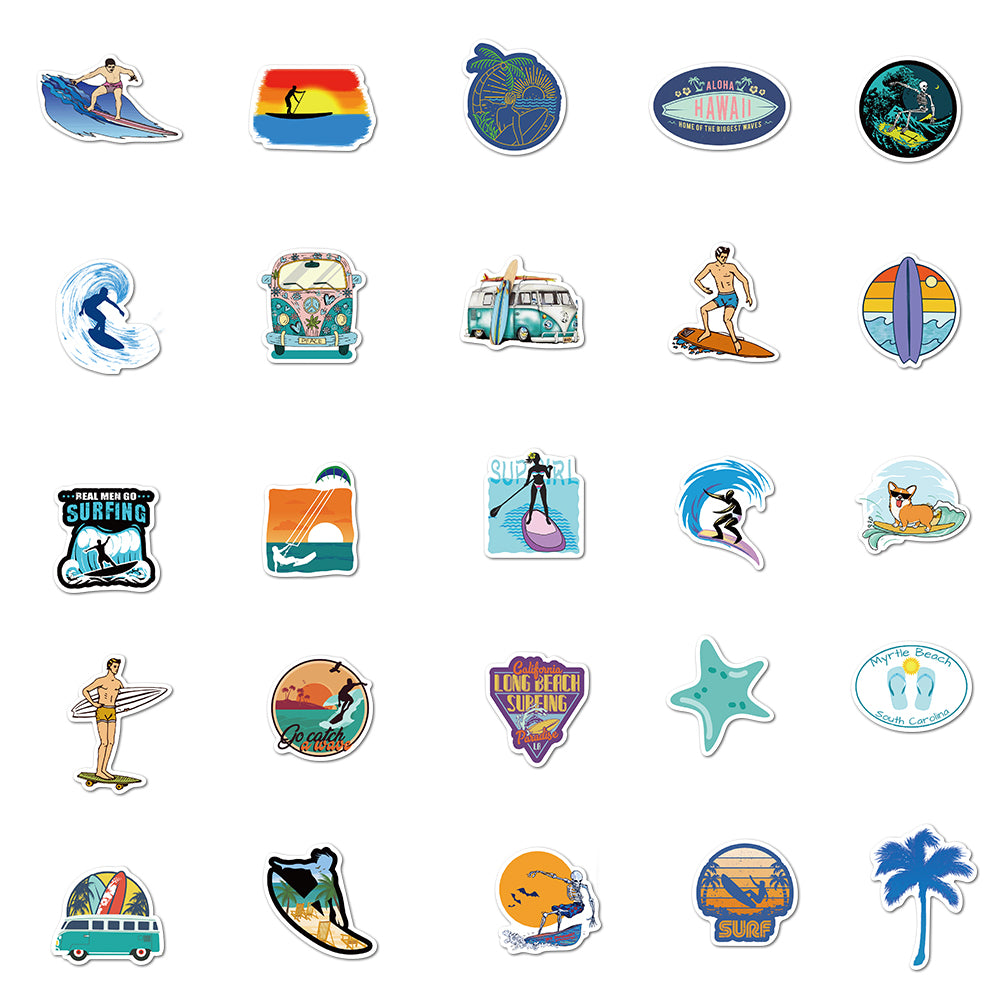 Surfing Stickers - Beach & Summer - set 50 stuks - Laptop Stickers - Stickervellen