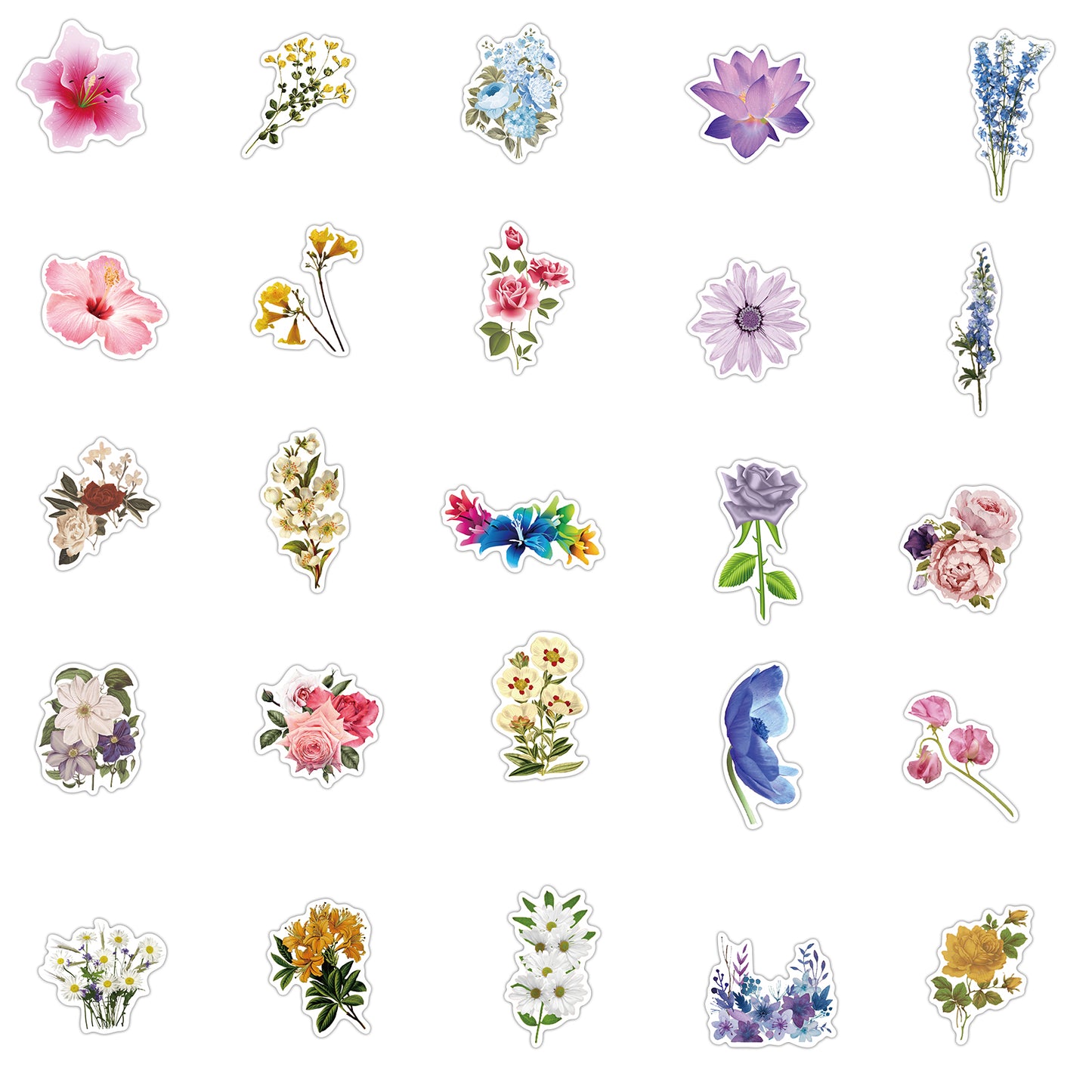 Bloemen Stickers - set 50 stuks - Versiering Laptop Stickers - Stickervellen