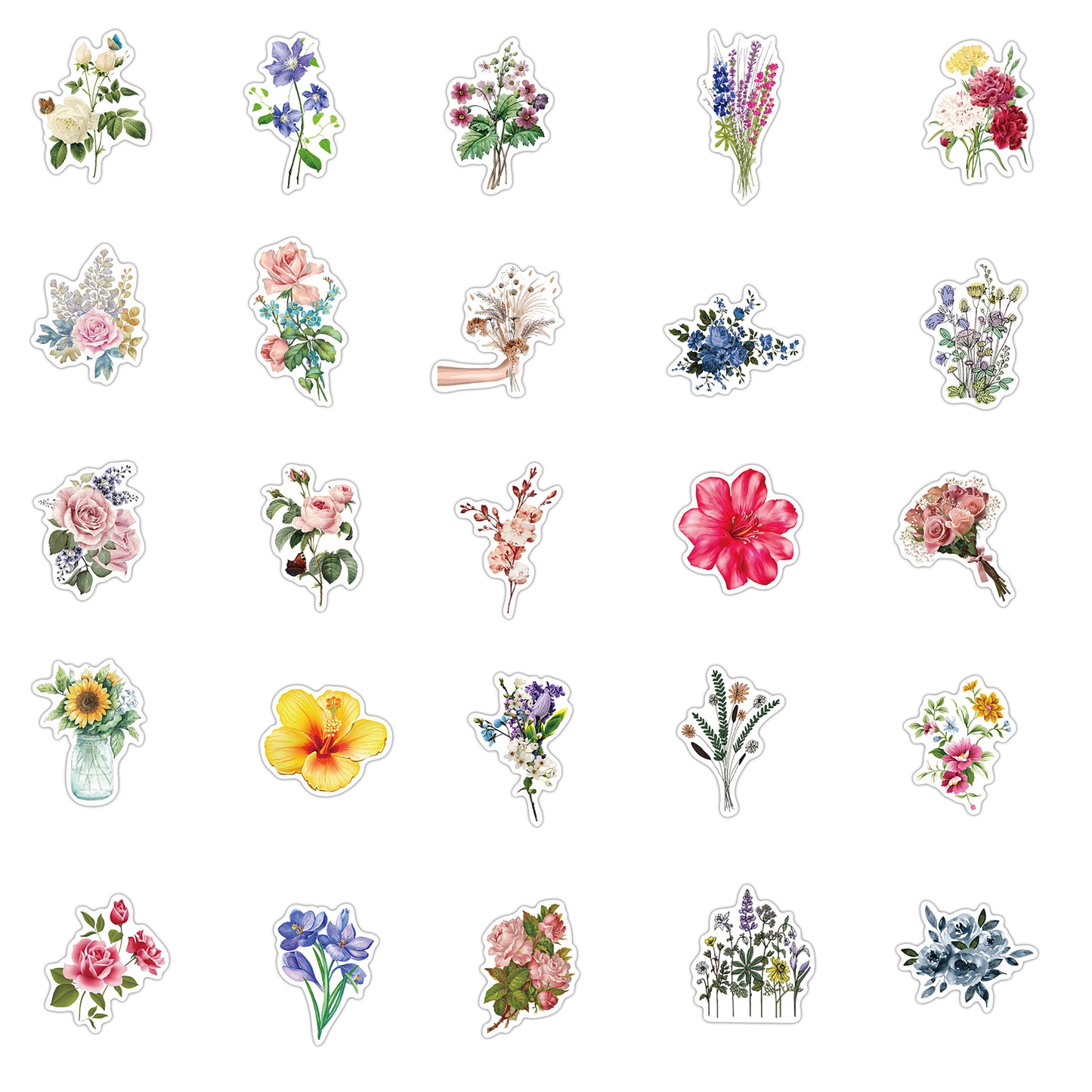 Bloemen Stickers - set 50 stuks - Versiering Laptop Stickers - Stickervellen