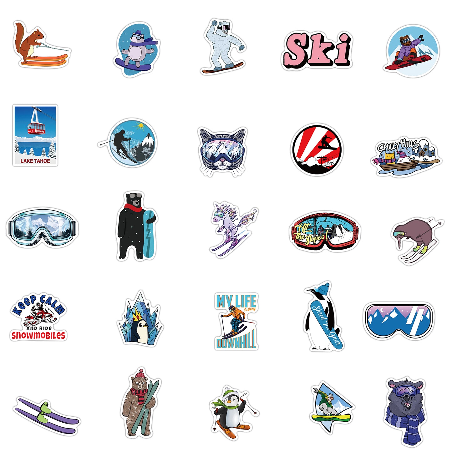 Wintersport Ski & Snowboard Stickers - Sneeuwpret - set 50 stuks - Laptop Stickers - Stickervellen