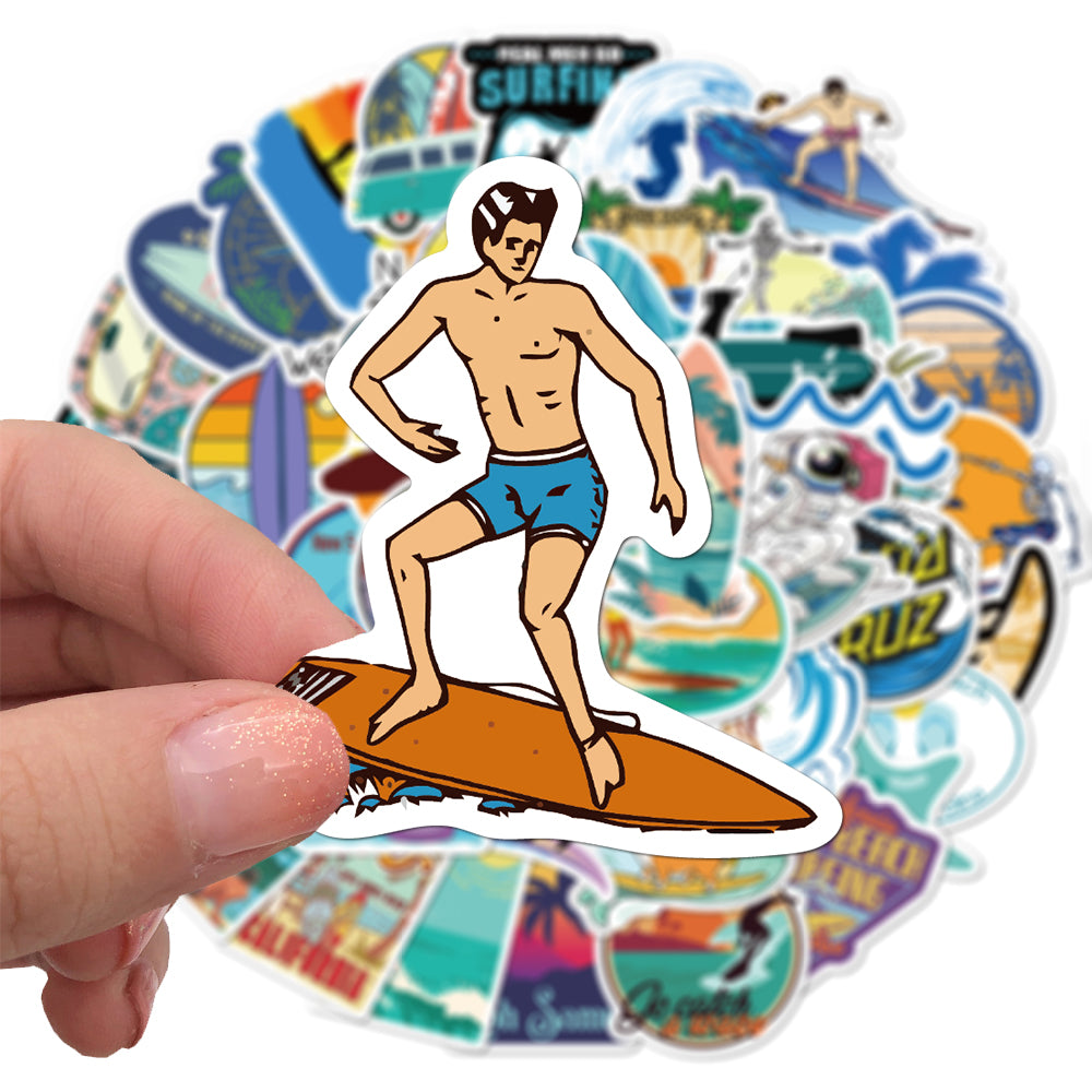 Surfing Stickers - Beach & Summer - set 50 stuks - Laptop Stickers - Stickervellen