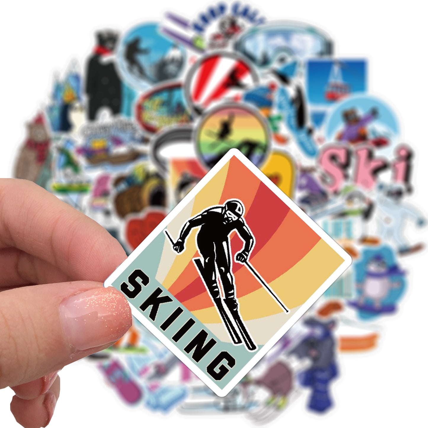 Wintersport Ski & Snowboard Stickers - Sneeuwpret - set 50 stuks - Laptop Stickers - Stickervellen