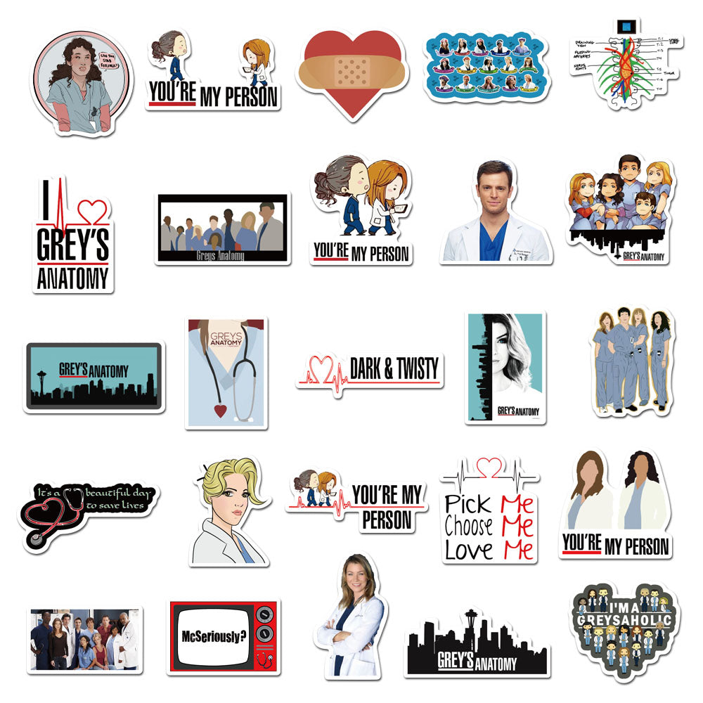 Grey's Anatomy Stickers - set 50 stuks - Laptop Stickers - Stickervellen
