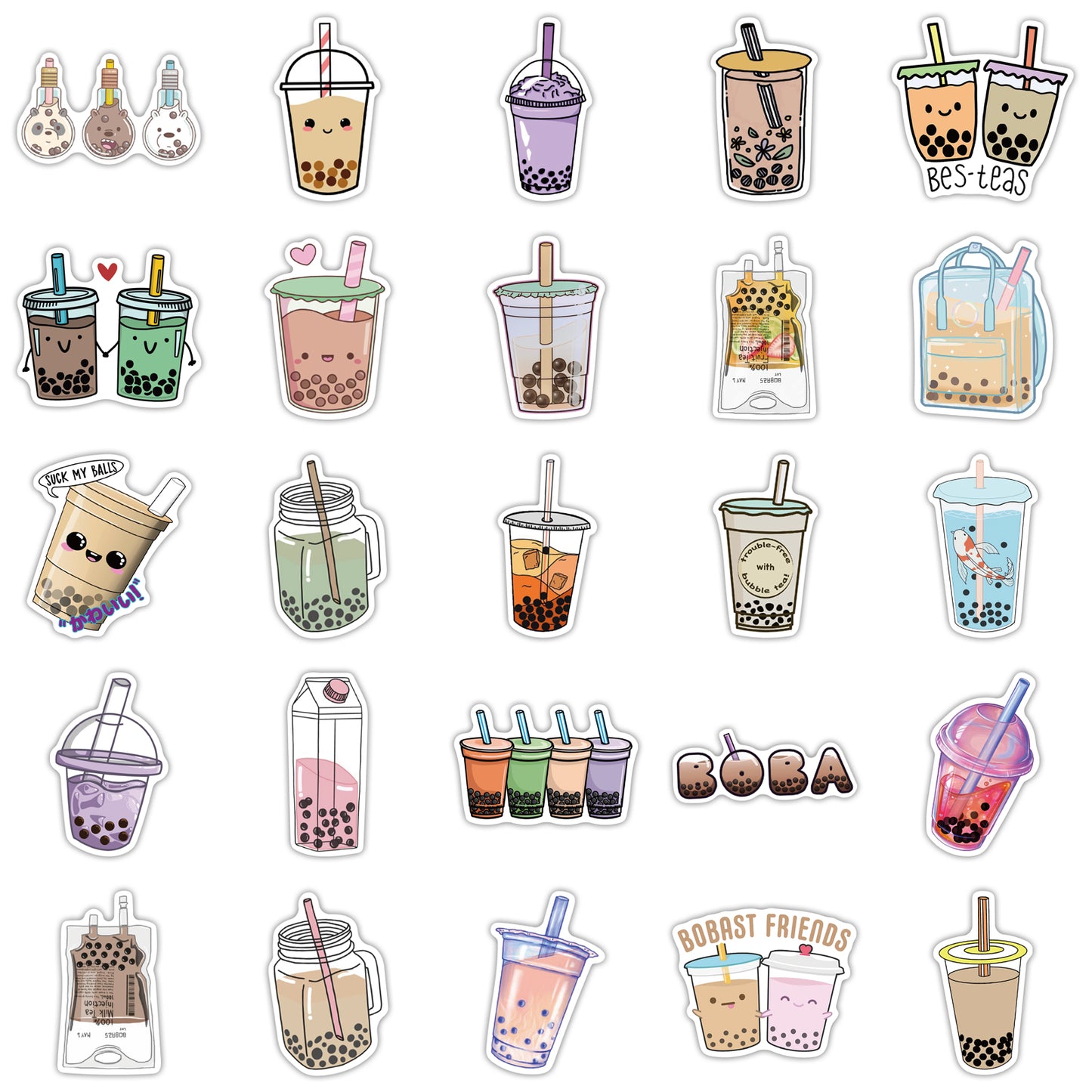 Bubble Tea Stickers - set 50 stuks - Laptop Stickers - Stickervellen