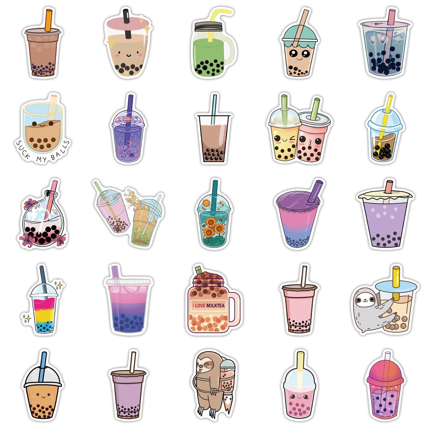 Bubble Tea Stickers - set 50 stuks - Laptop Stickers - Stickervellen