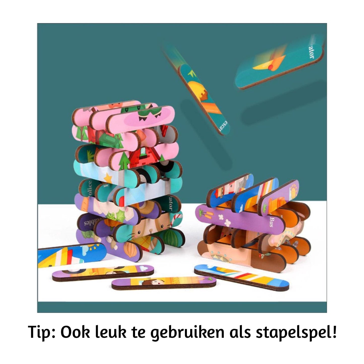 Houten Puzzel - Dubbelzijdige Kinderpuzzels - Set 4-in-1 - Montessori Speelgoed - Set Jungle en Dino's