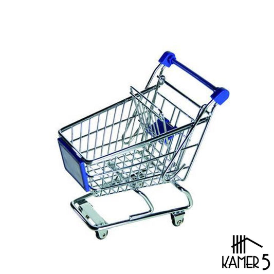 Mini winkelwagentje - Blauw 14 cm - Speelgoed Boodschappenwagen