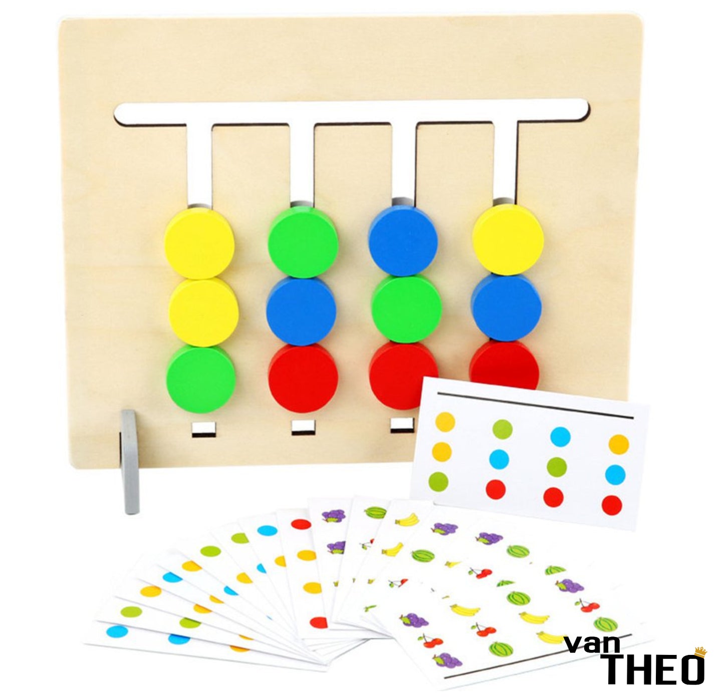 van Theo® Schuifspel - Hout - Logisch denken - Puzzel - Auto - Kleuren en Vormen - Spel voor Onderweg
