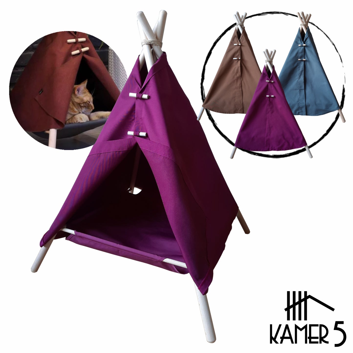 Kattenmand Oxford Luxury Tipi Tent - Kattenbed Aubergine-Paars
