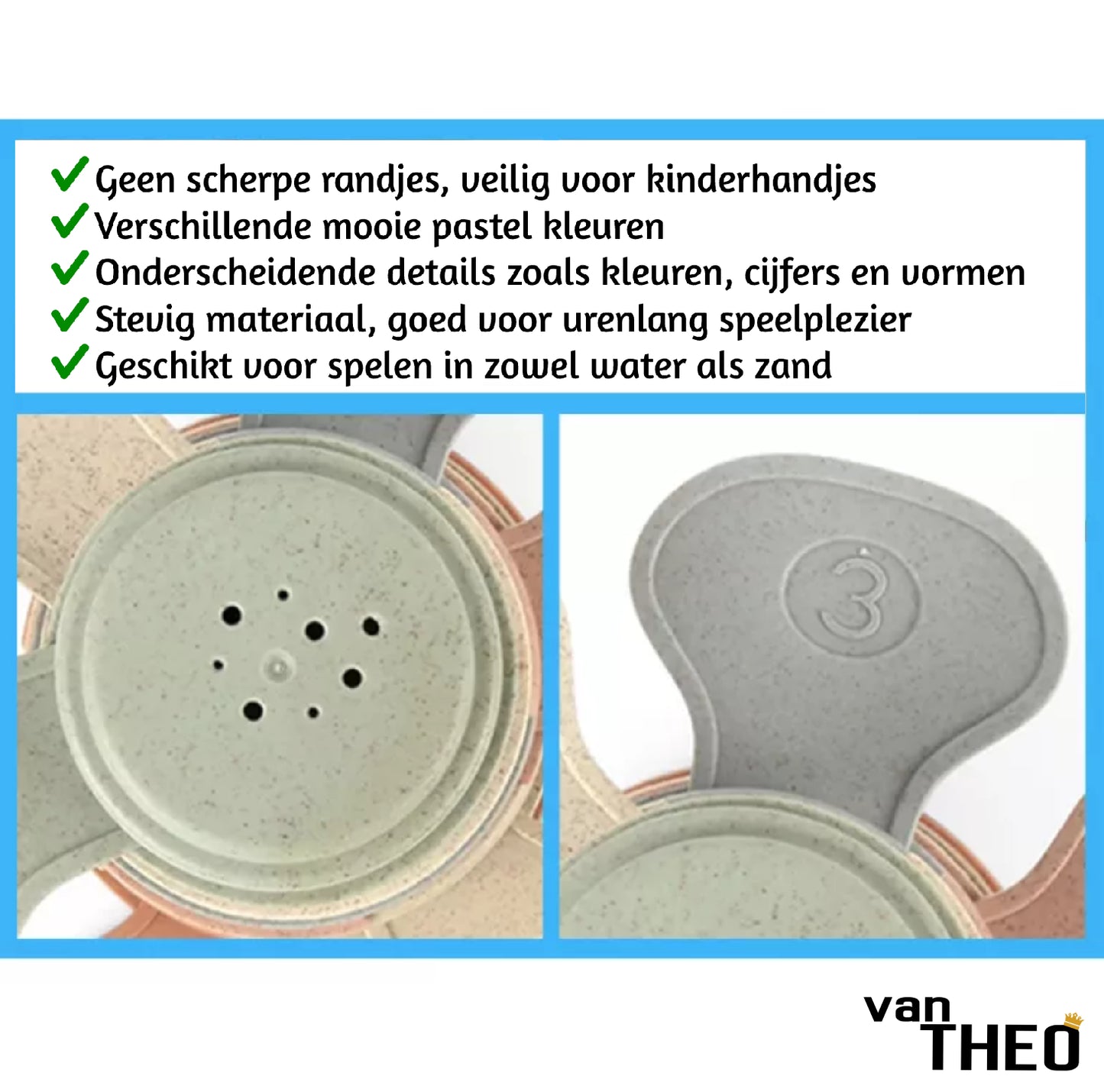 van Theo® Stapeltoren - Stapelbekers - Schepjes - Baby Speelgoed vanaf 0 jaar - Zand Strand Bad Box - Stacking Cups - 6 Kleuren, Vormen en Cijfers - Pastel