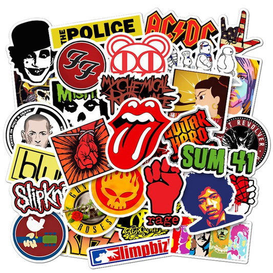 Oldschool Rock Stickers - Muziek - set 50 stuks - Laptop Stickers - Stickervellen