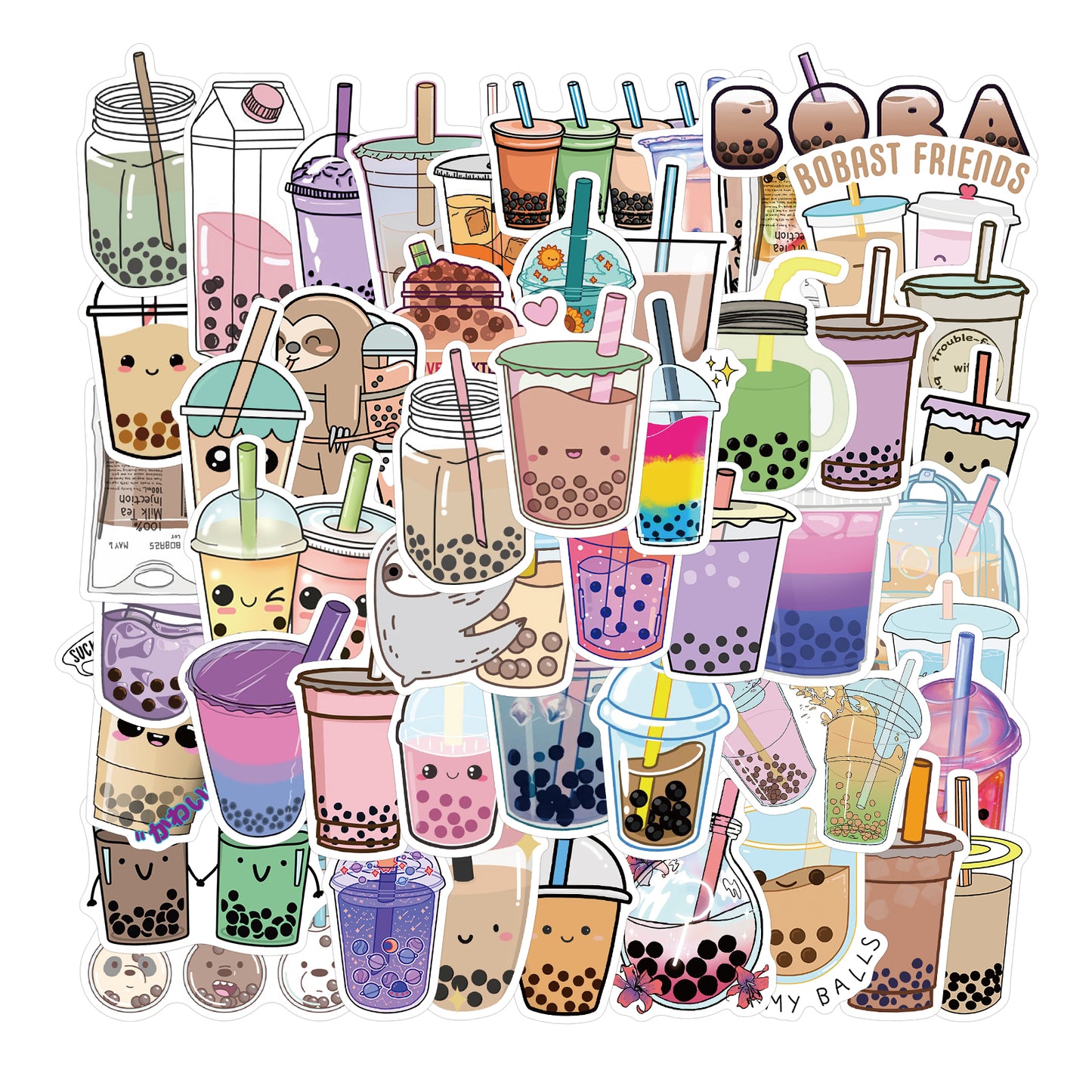 Bubble Tea Stickers - set 50 stuks - Laptop Stickers - Stickervellen