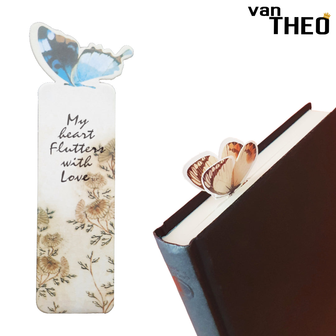 van Theo® Boekenlegger Vlinder & Bloem – Bladwijzer - Bookmark – Kaartje – Classic - Kleine Cadeautjes