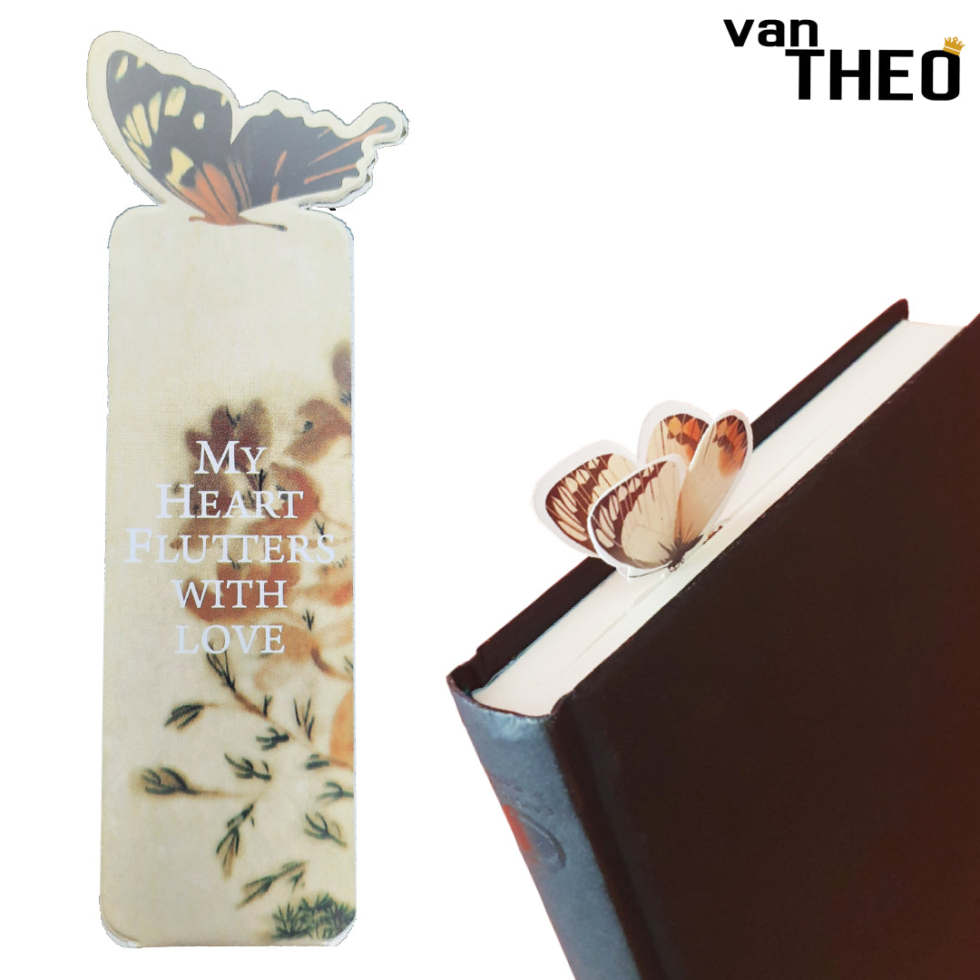 van Theo® Boekenlegger Vlinder & Bloem – Bladwijzer - Bookmark – Kaartje – Classic - Kleine Cadeautjes