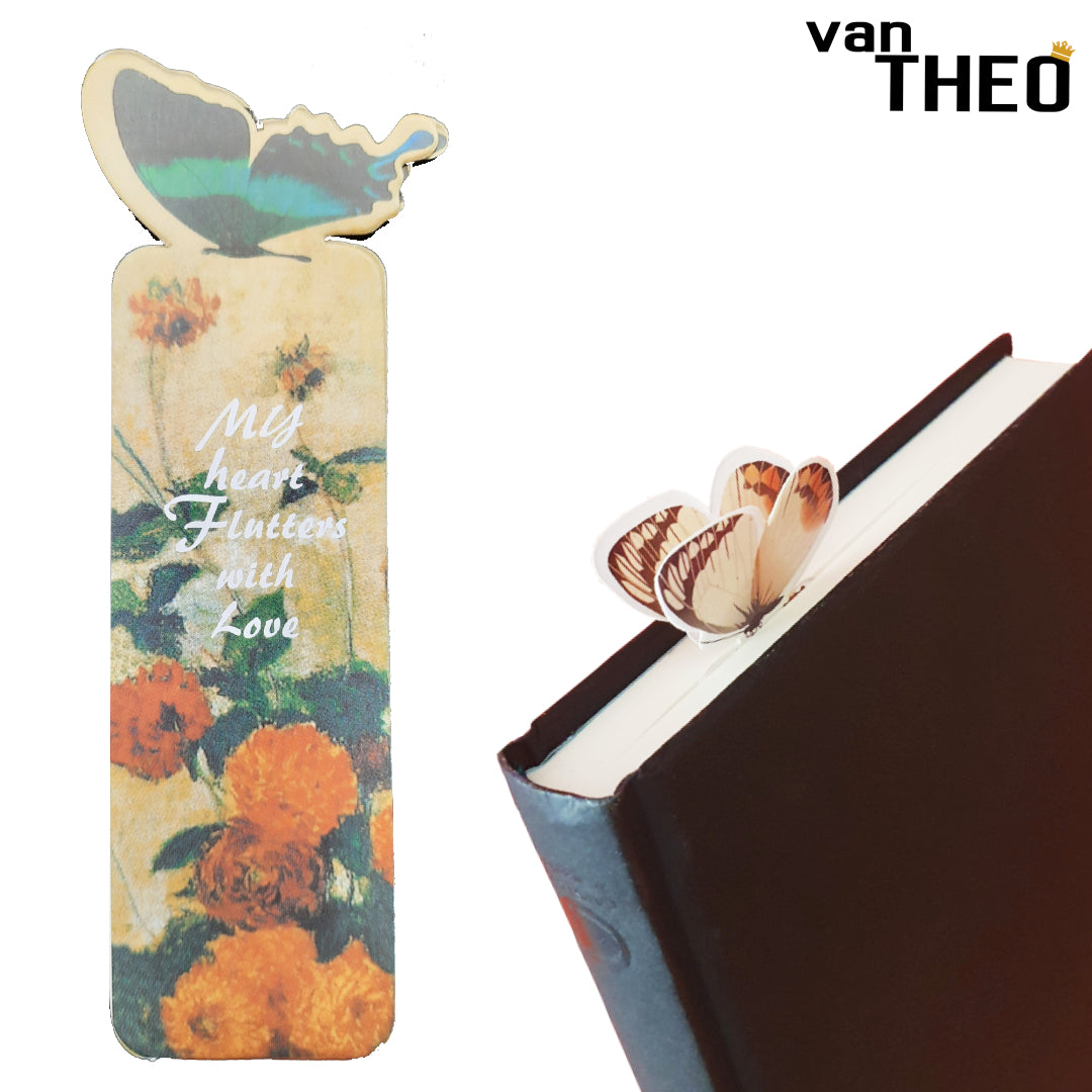 van Theo® Boekenlegger Vlinder & Bloem – Bladwijzer - Bookmark – Kaartje – Classic - Kleine Cadeautjes