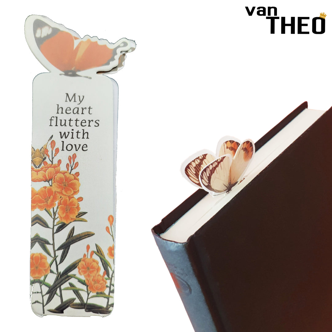 van Theo® Boekenlegger Vlinder & Bloem – Bladwijzer - Bookmark – Kaartje – Classic - Kleine Cadeautjes