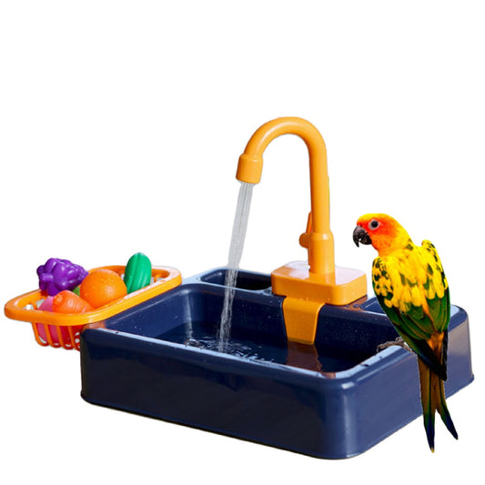 Vogelspeelgoed - Vogelbadje met Douche - Elektrische Wastafel - Blauw