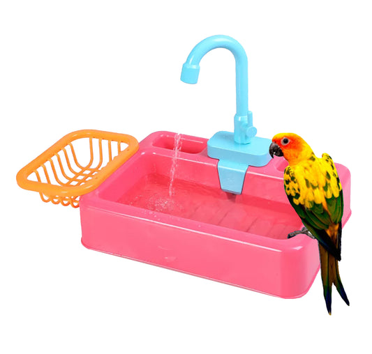 Vogelspeelgoed - Vogelbadje met Douche - Elektrische Wastafel - Roze