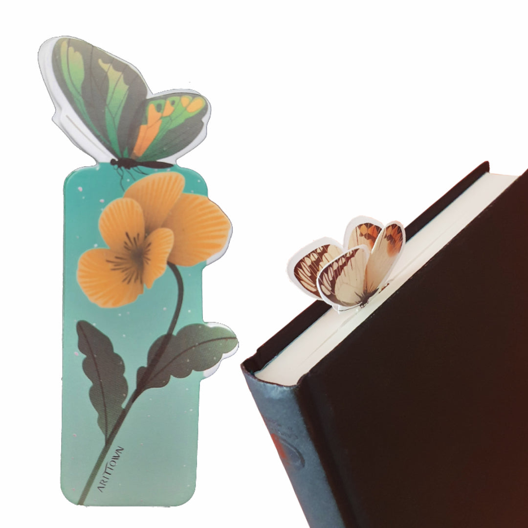 van Theo® Boekenlegger Vlinder & Bloem – Bladwijzer - Bookmark – Kaartje - Kleine Cadeautjes