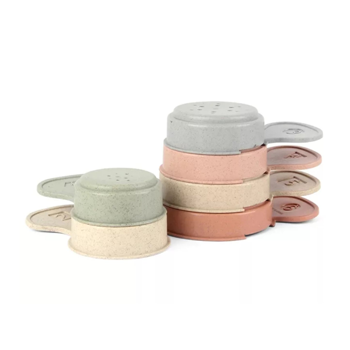 van Theo® Stapeltoren - Stapelbekers - Schepjes - Baby Speelgoed vanaf 0 jaar - Zand Strand Bad Box - Stacking Cups - 6 Kleuren, Vormen en Cijfers - Pastel