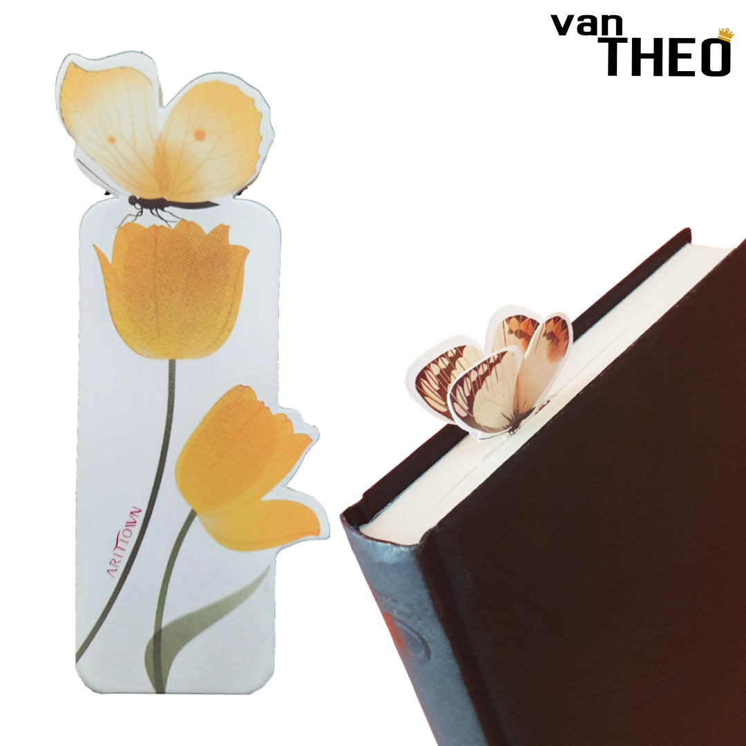 van Theo® Boekenlegger Vlinder & Bloem – Bladwijzer - Bookmark – Kaartje - Kleine Cadeautjes
