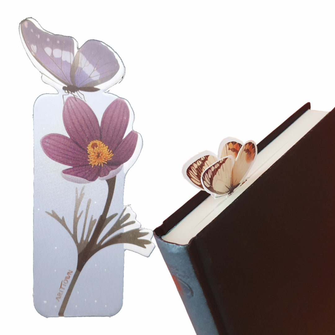 van Theo® Boekenlegger Vlinder & Bloem – Bladwijzer - Bookmark – Kaartje - Kleine Cadeautjes